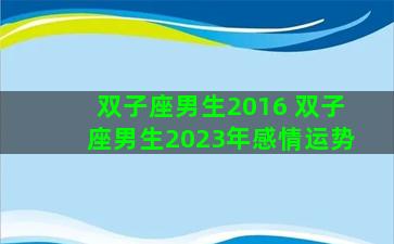 双子座男生2016 双子座男生2023年感情运势